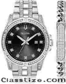 Bulova Men's Crystal Accented Gift Set with 3-Hand Date Quartz Watch