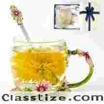 Flower Tea Cup ,Daisy Flower Clear Glass Fancy Coffee Cup