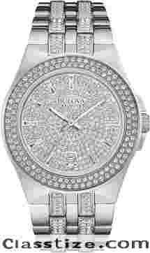 Bulova Men's Crystals Stainless Steel 3-Hand Quartz Watch Style: 96