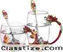 Glass Coffee Cup Tea Mug & Gifts with Spoon Set Handmade