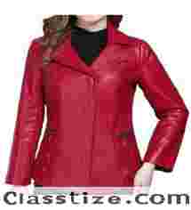 Womens Unique Fashion Real Goatskin Red Leather Jacket Coat - Best Deals Available