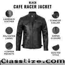 Black Cafe Racer Leather Jacket